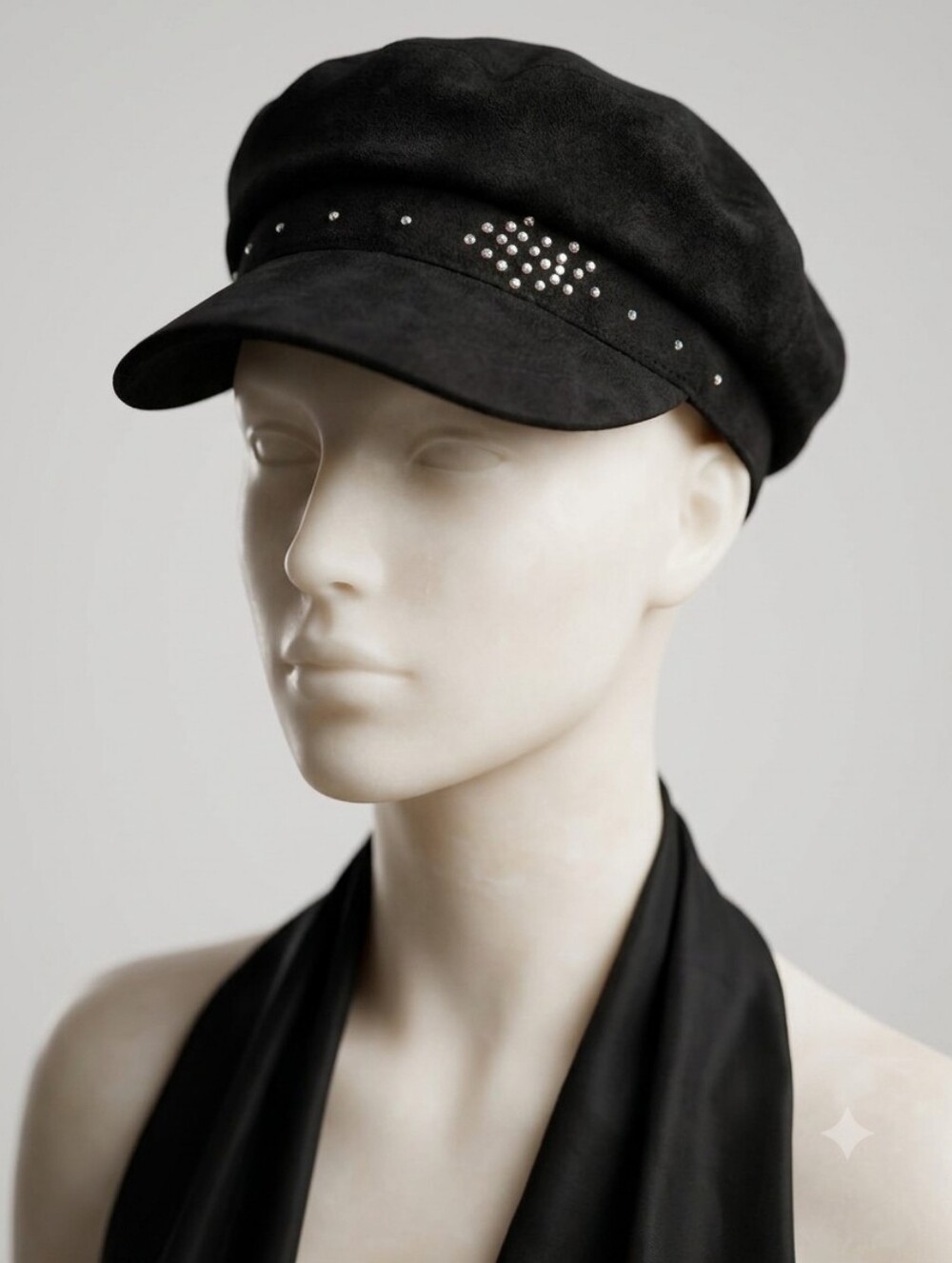 Black Studded Baker Boy Cap - Unbranded